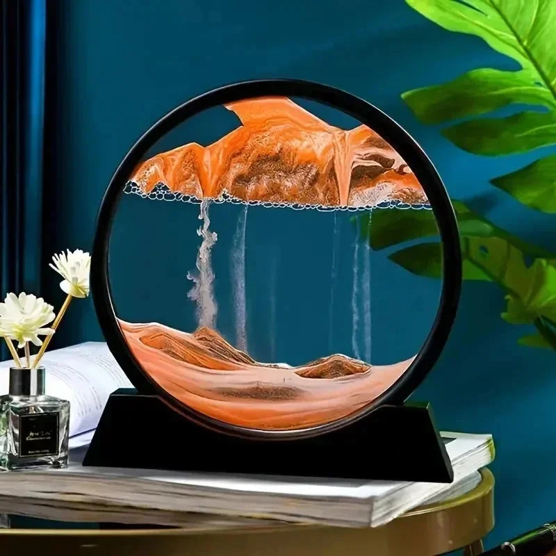 Quadro Ampulheta Redondo de Areia em Movimento 3D - [FRETE GRÁTIS]